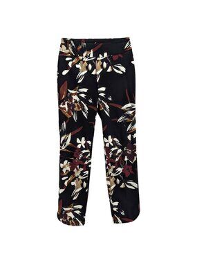 Up Petal Slit Ankle Pants Womens Black Multicolor Techno Flora Pull On Size 4